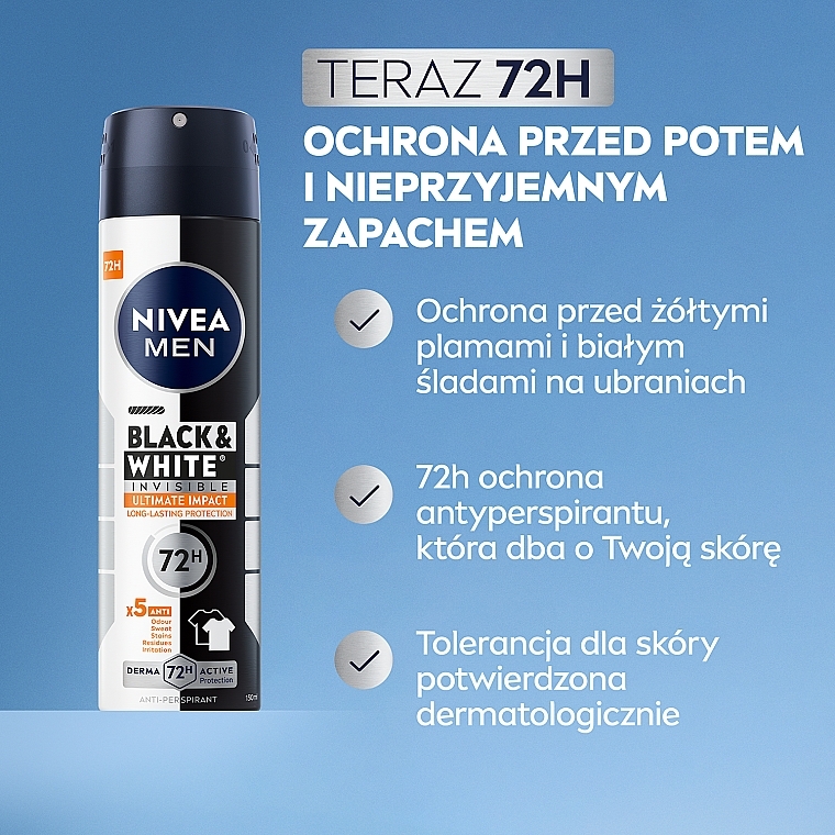 Antyperspirant w sprayu dla mężczyzn - NIVEA MEN Black & White Invisible Ultimate Impact — Zdjęcie N3