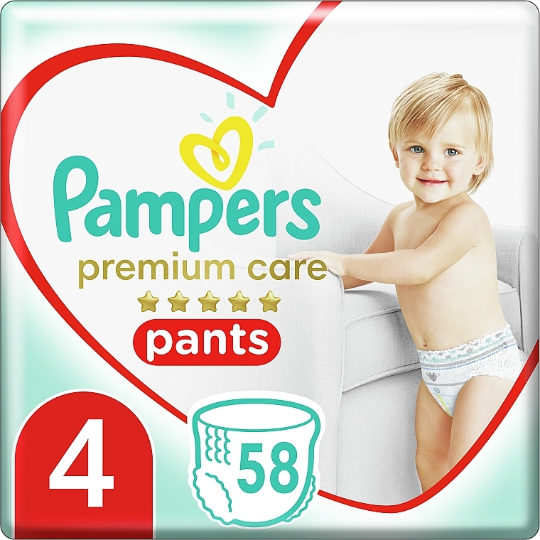 Pieluchomajtki rozmiar 4 (9-15 kg), 58 szt. - Pampers Premium Care Pants — Zdjęcie N1