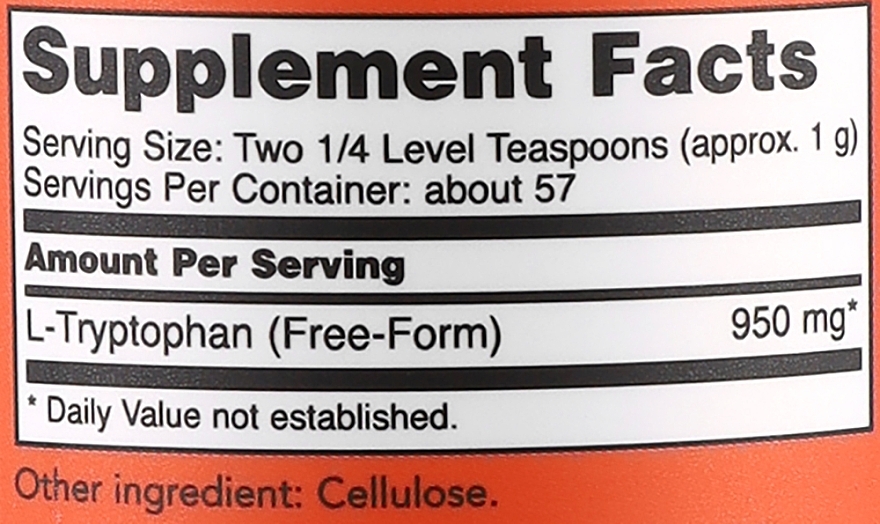 Suplement diety L-tryptofan w proszku - Now Foods L-Tryptophan Powder — Zdjęcie N2