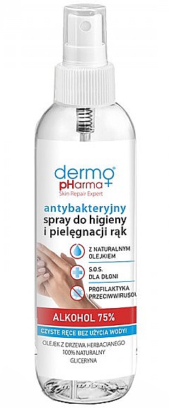 Antybakteryjny spray do pielęgnacji i higieny rąk - Dermo Pharma Antibacterial Spray Alkohol 75% — Zdjęcie N2