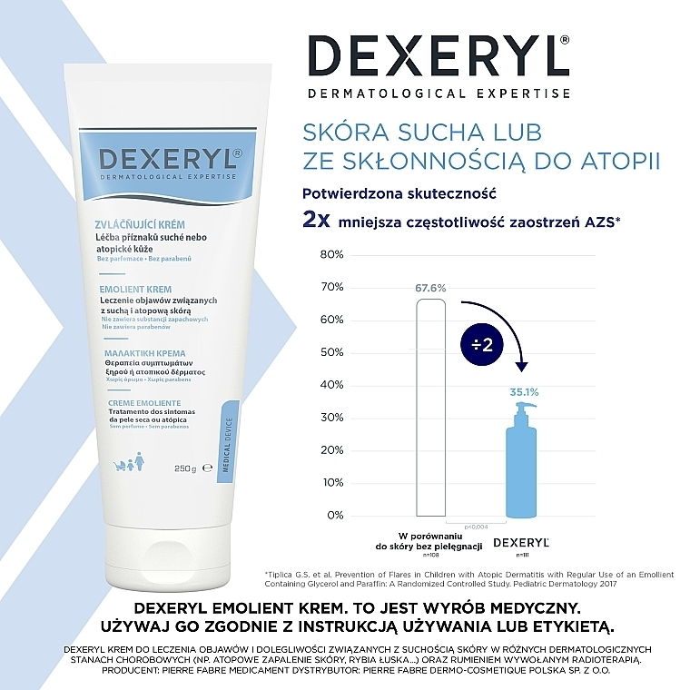 Krem ochronny do skóry przeznaczony do leczenia objawów i dolegliwości związanych z suchością skóry - Pierre Fabre Dermatologie Dexeryl Emollient Cream — Zdjęcie N7