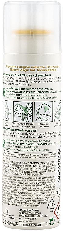 Suchy szampon z mlekiem z owsa do włosów ciemnych - Klorane Avoine Dry Shampoo With Oat Milk Dark Hair — Zdjęcie N2