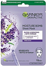 Maska w płachcie do twarzy - Garnier Skin Active Moisture Bomb Super Hydrating + Anti-Fatigue Lavender Acid & Hyaluronic — Zdjęcie N1