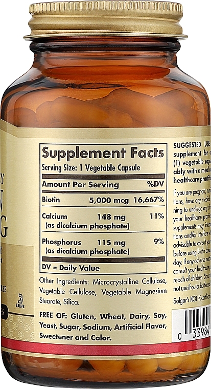 Suplement diety Biotyna, 5000mcg - Solgar Super Potency Biotin — Zdjęcie N4