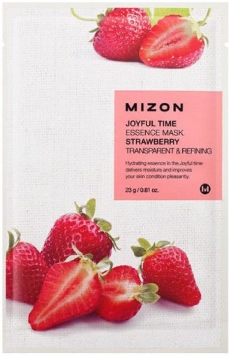 Złuszczająca maska na tkaninie do twarzy Truskawka - Mizon Joyful Time Essence Mask Strawberry