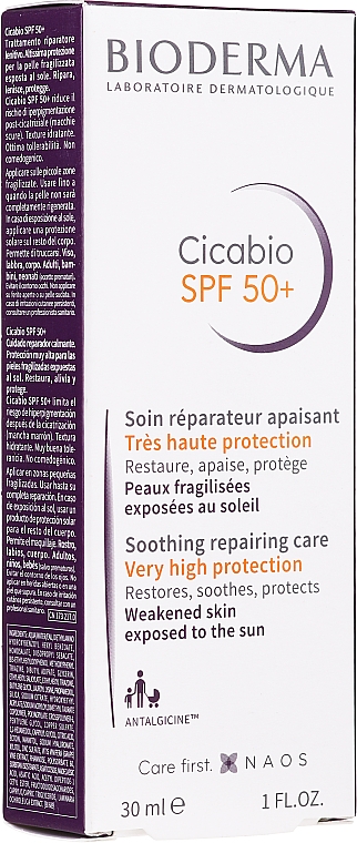 Łagodząco-odbudowujący krem z filtrem SPF 50+ - Bioderma Cicabio Soothing Repairing Care