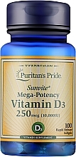 Suplement diety Witamina D3 - Puritan's Pride Vitamin D3 250mcg (10000 IU) Mega-Potency — Zdjęcie N1