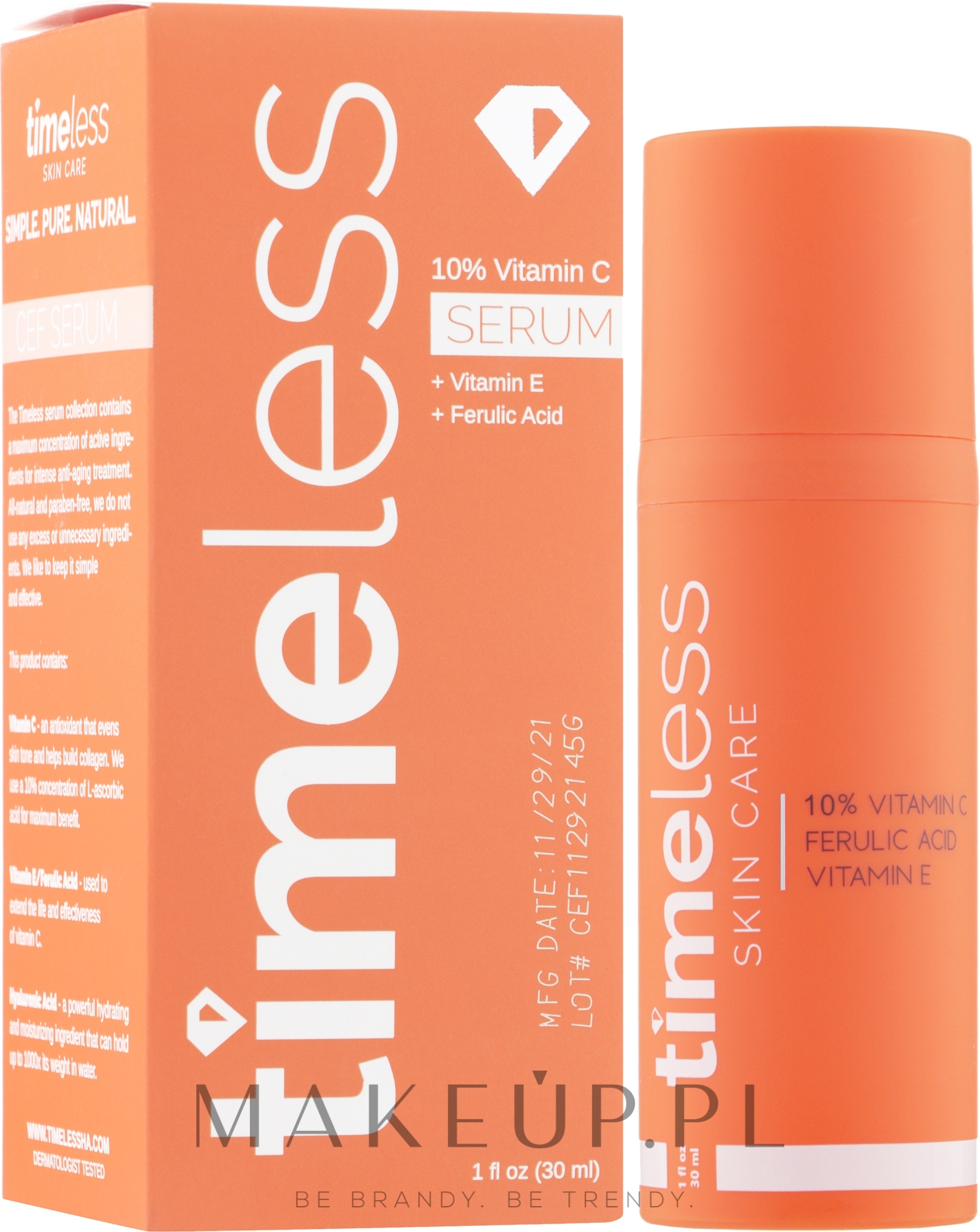 Serum do twarzy z witaminami C i E oraz kwasem ferulowym - Timeless Skin Care 10% Vitamin C + E Ferulic Acid Serum — Zdjęcie 30 ml