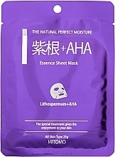 Kup Maska w płachcie z ekstraktem z korzenia nawrotu lekarskiego i kwasami AHA - Mitomo Lithospermum + AHA Essence Sheet Mask