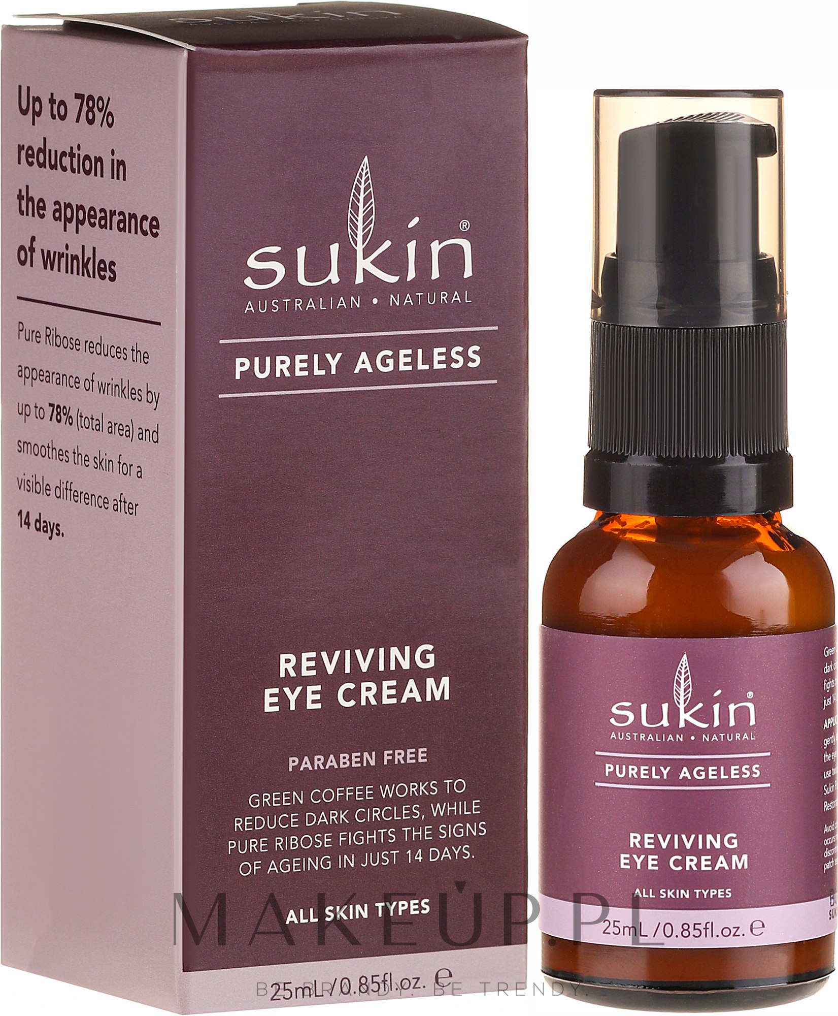 Krem odświeżający do skóry wokół oczu - Sukin Purely Ageless Reviving Eye Cream — Zdjęcie 25 ml