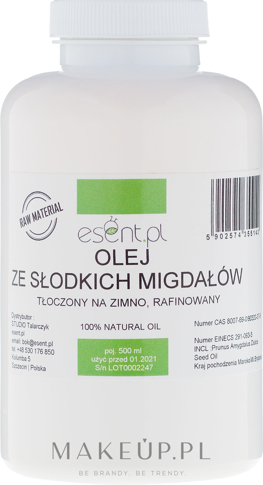 Rafinowany olej ze słodkich migdałów 100% - Esent  — Zdjęcie 500 ml