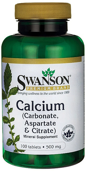 Suplement diety Węglan wapnia, asparaginian i cytrynian w tabletkach - Swanson Calcium (Carbonate, Aspartate & Citrate) — Zdjęcie N1