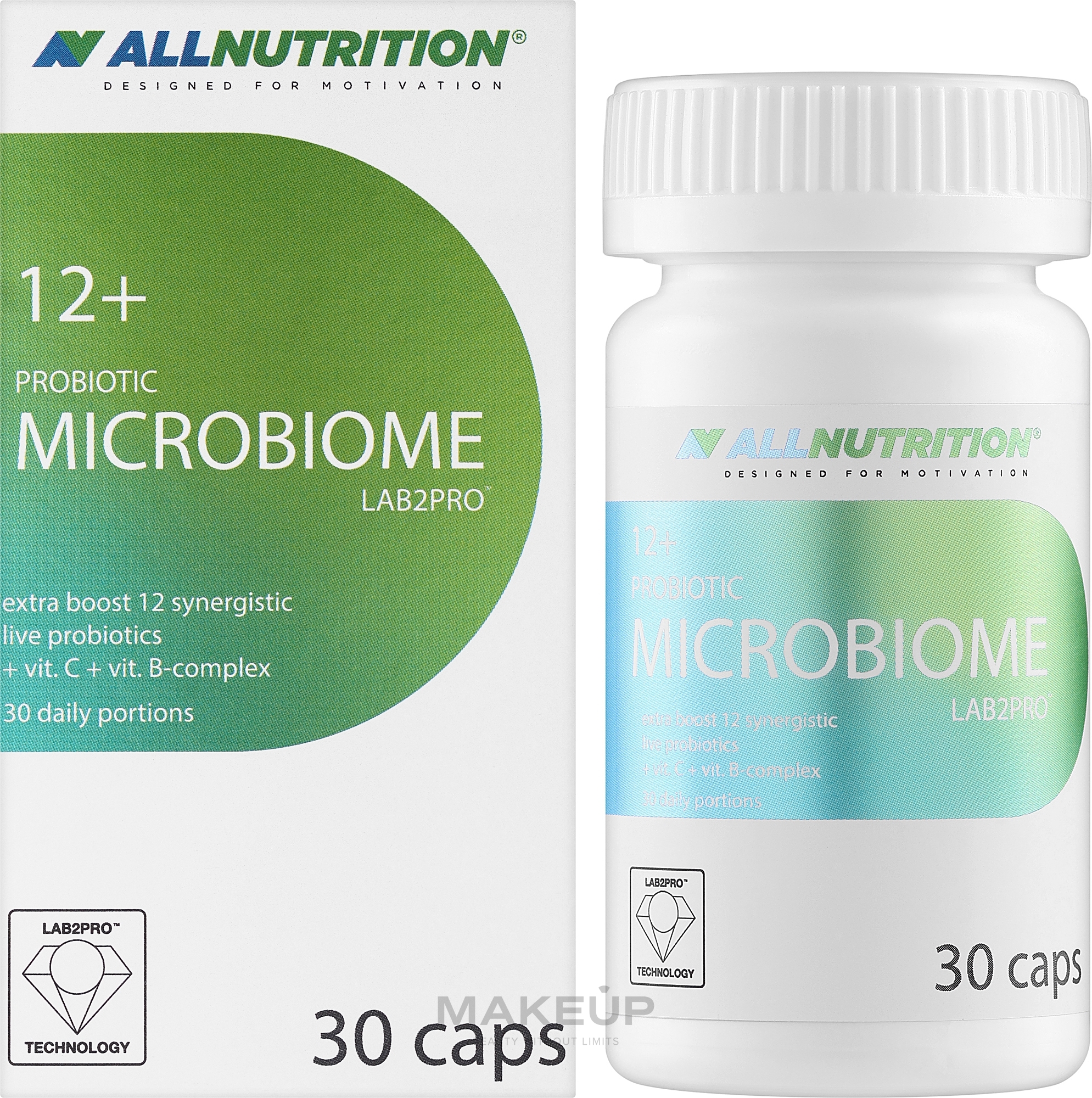 Probiotyczny suplement diety Microbiome 12+, w kapsułkach - Allnutrition Probiotic LAB2PRO — Zdjęcie 30 szt.