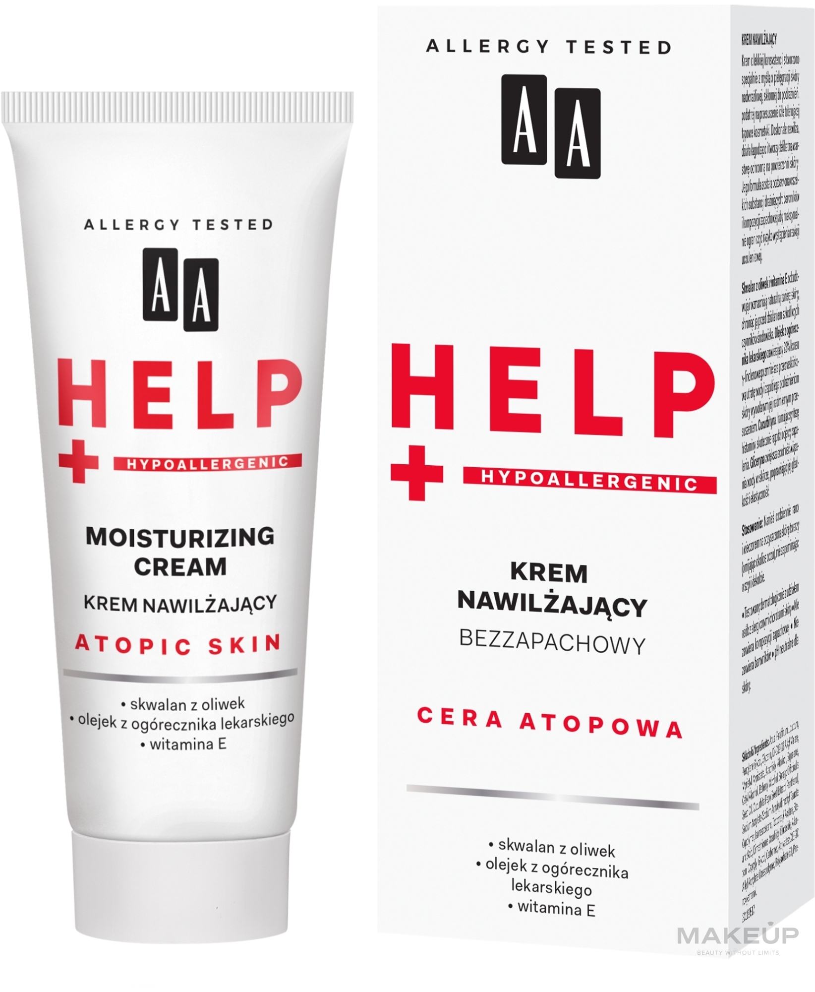 Nawilżający krem bezzapachowy do twarzy - AA Help Cera Atopowa — Zdjęcie 50 ml