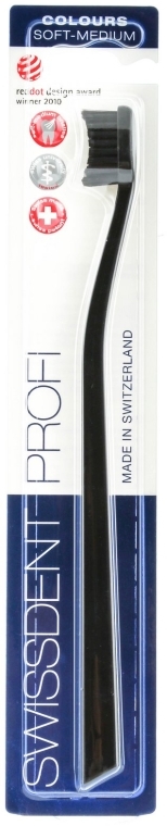 Szczoteczka do zębów, średnia twardość, czarna - SWISSDENT Profi Colours Soft-Medium Toothbrush Black&Black — Zdjęcie N1
