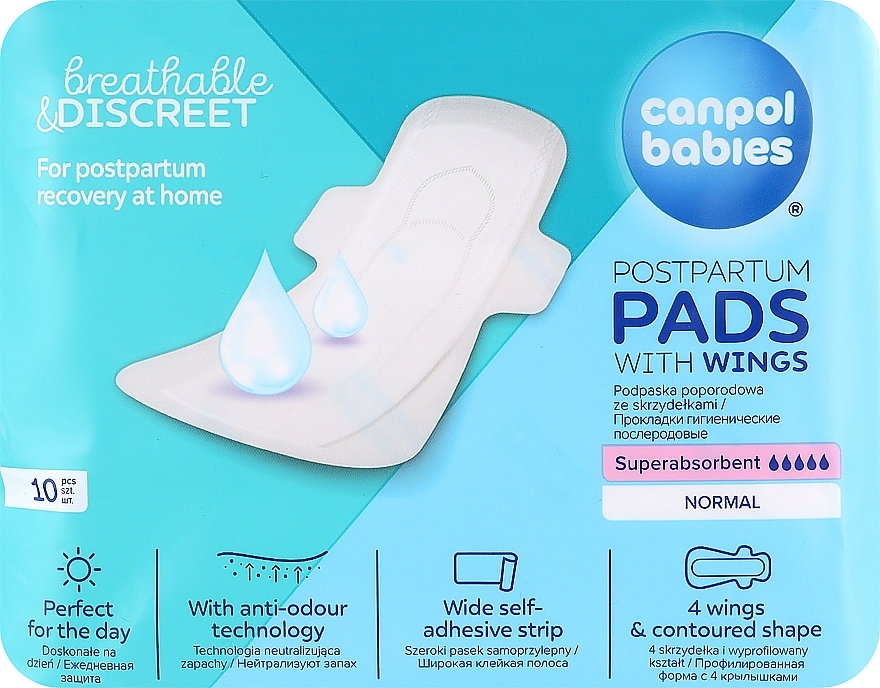 Higieniczne wkładki poporodowe, 10 szt - Canpol Babies Breathable & Discreet Day Postpartum Pads — Zdjęcie N1