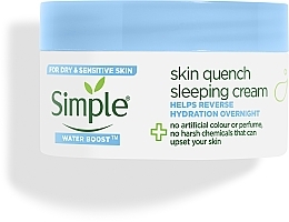 Kojący krem na noc - Simple Water Boost Skin Quench Sleeing Cream — Zdjęcie N2