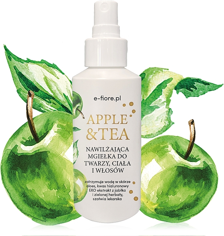 Nawilżająca mgiełka do twarzy, ciała i włosów Jabłko i zielona herbata - E-Fiore Apple & Tea — Zdjęcie N1