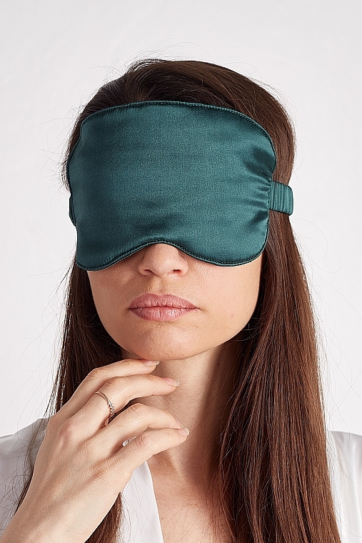 Maska do spania z naturalnego jedwabiu z woreczkiem w kolorze szmaragdowym - de Lure Sleep Mask — Zdjęcie N2