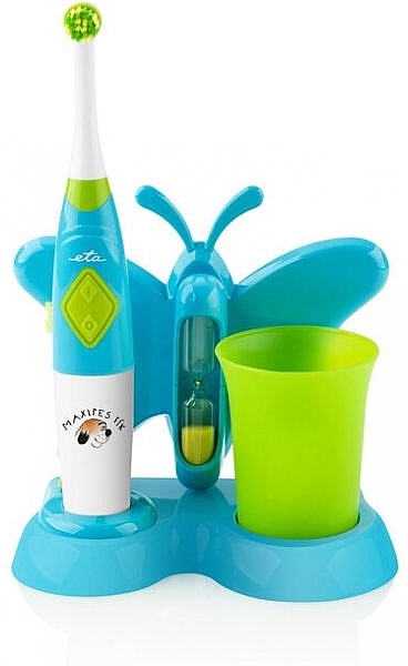 	Szczoteczka do zębów dla dzieci z uchwytem na kubek, zielona - ETA Toothbrush With Water Cup And Holder Sonetic — Zdjęcie N2