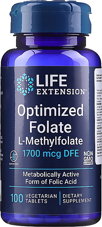 Kwas foliowy w tabletkach - Life Extension Optimized Folate — Zdjęcie N1