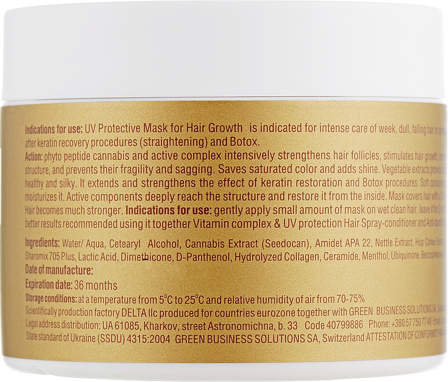 Maska przeciw promenowaniu UV na porost włosów z ekstraktem z konopi - Cannabis UV Protective Mask for Hair Growth — Zdjęcie N2