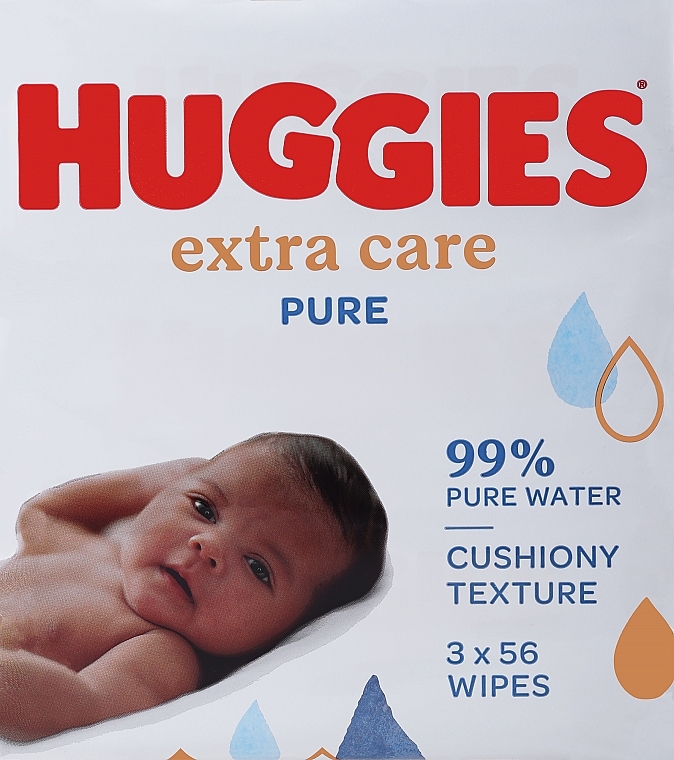 Nawilżane chusteczki dla niemowląt Pure Extra Care 2+1, 3x56 szt. - Huggies — Zdjęcie N2