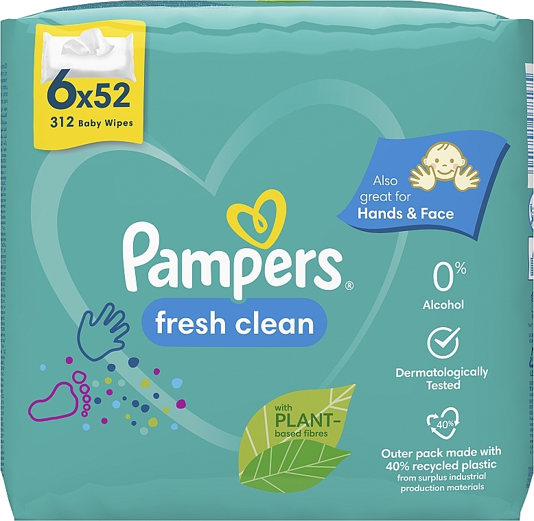 Nawilżane chusteczki dla dzieci Fresh Clean, 6x52 szt. - Pampers — Zdjęcie N2