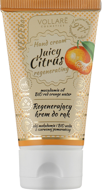 Regenerujący krem do rąk - Vollare Cosmetics VegeBar Juicy Citrus Hand Cream