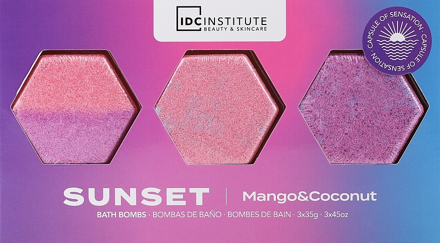 Kule do kąpieli Cocktail, sunset, mango & coconut 2 - IDC Institute Bath Bombs — Zdjęcie N1