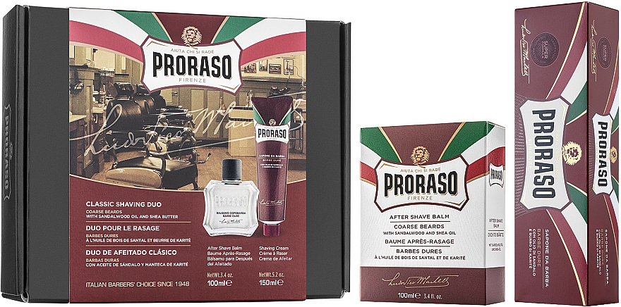 Zestaw do golenia dla mężczyzn - Proraso Red Classic Shaving Duo (sh/cr/150ml + ash/balm/100ml)
