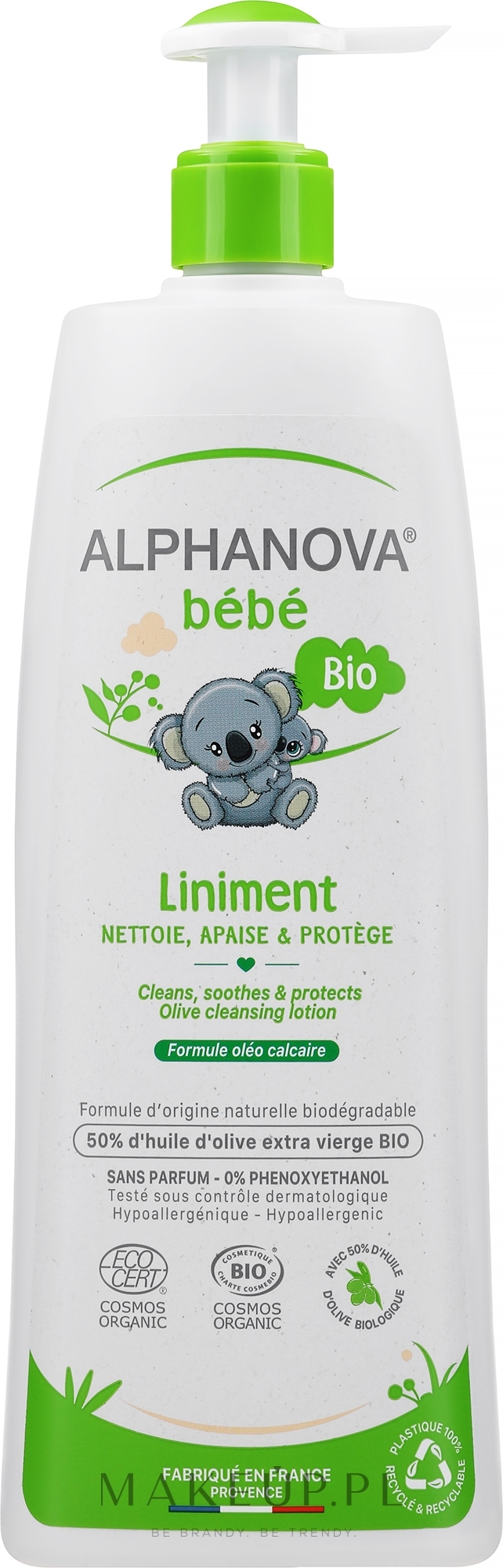 Organiczna oliwka z wodą wapienną do mycia i kąpieli dla dzieci - Alphanova Bebe Bio-Liniment Olive Cleansing Lotion — Zdjęcie 500 ml