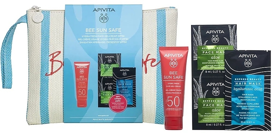 Zestaw - Apivita Bee Sun Safe Hydra Fresh Face Gel-Cream SPF50 (sun/cr/50ml + f/mask/2x8ml + h/mask/20ml + bag) — Zdjęcie N1