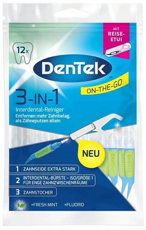 Wykałaczki z nicią dentystyczną 3 w 1, 12 szt. - DenTek On-The-Go — Zdjęcie N1