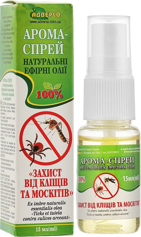 Aromaspray z naturalnymi olejkami eterycznymi, Ochrona przed kleszczami i komarami - Adverso — Zdjęcie N2