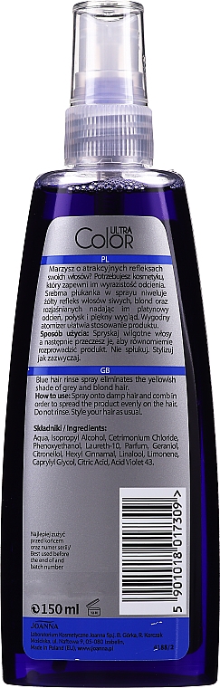 Niebieska płukanka w sprayu do włosów siwych, blond i rozjaśnianych - Joanna Ultra Color System — Zdjęcie N2