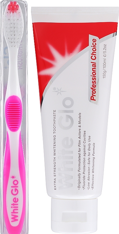 Zestaw: wybielająca pasta do zębów dla aktorów i modelek + różowa szczoteczka - White Glo Professional Choice Whitening Toothpaste (t/paste 100 ml + toothbrush) — Zdjęcie N2