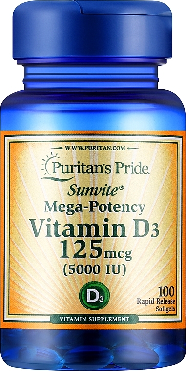 Suplement diety Witamina D3, 125 mcg - Puritan's Pride Vitamin D3 — Zdjęcie N1