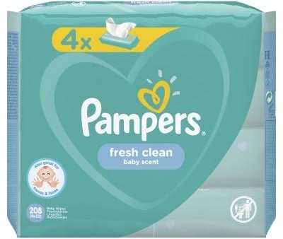 Chusteczki nawilżane Baby Fresh Clean, 4 x 52 szt. - Pampers Natural Clean Wipes