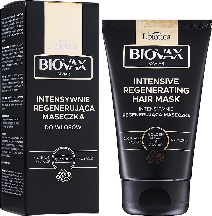Intensywnie regenerująca maseczka do włosów Złote algi i kawior - Biovax Glamour Caviar