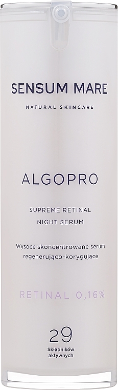 Silnie skoncentrowane serum regenerująco -korygujące z 0,16% kompleksem retinalu i fosfoceramidu - Sensum Mare Algopro R Supreme Retinal Night Serum — Zdjęcie N1