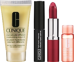 PREZENT! Zestaw 4 produktów w kosmetyczce - Clinique (lot 30 ml + lot 7 ml+ lipstick 3,8 g + mascara 3,5 ml) — Zdjęcie N2