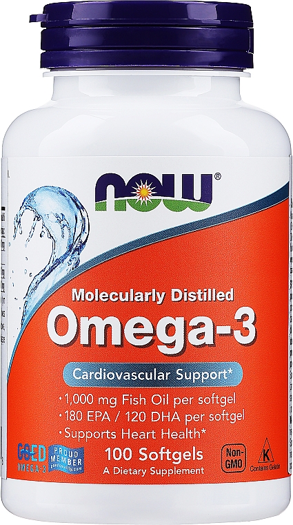 Kapsułki Omega-3 1000 mg - Now Foods Omega-3 Molecularly Distilled 180 EPA/120 DHA — Zdjęcie N3