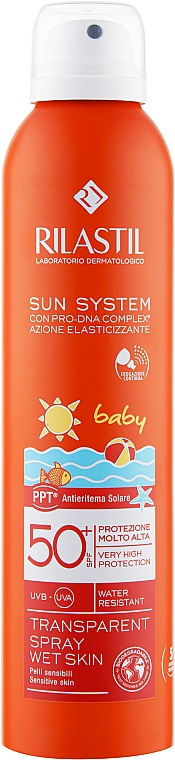 Transparentny spray do ciała z filtrem przeciwsłonecznym SPF 50 dla dzieci - Rilastil Sun System PPT SPF50+ Baby Spray