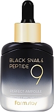 Serum odmładzające ze śluzem ślimaka i peptydami - Farmstay Black Snail & Peptide 9 Perfect Ampoule — Zdjęcie N1