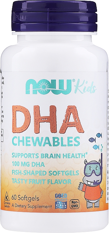 Kapsułki do ssania dla dzieci wspierające pracę mózgu DHA 100 mg - Now Foods Kid's Chewable DHA  — Zdjęcie N1