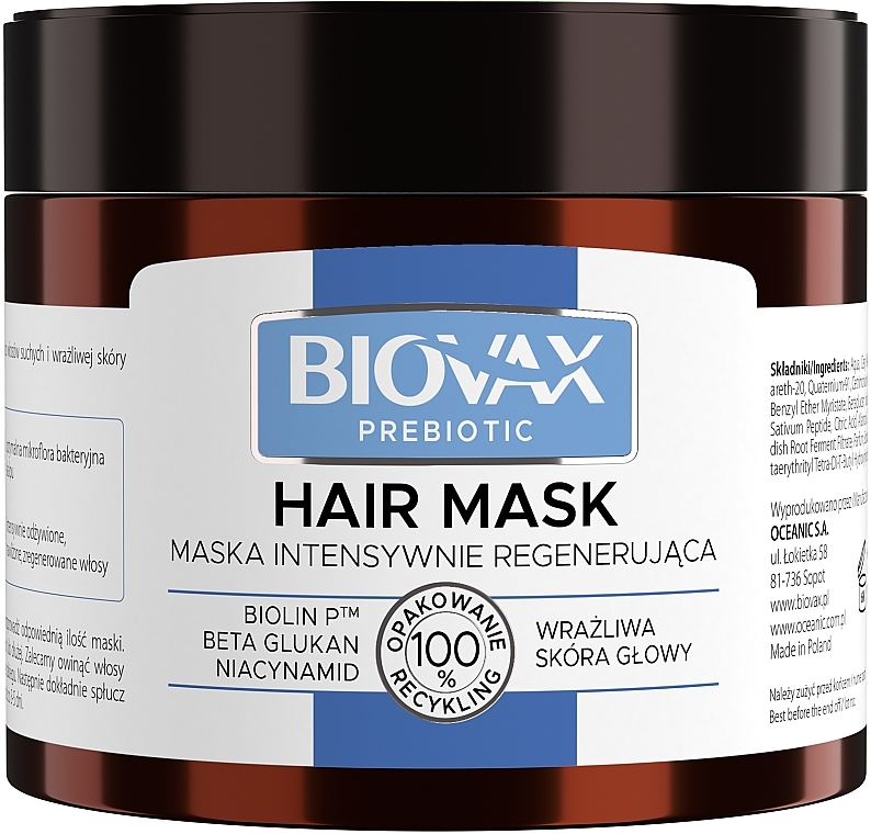 Maska intensywnie regenerująca do wrażliwej skóry głowy - Biovax Prebiotic Mask Intensively