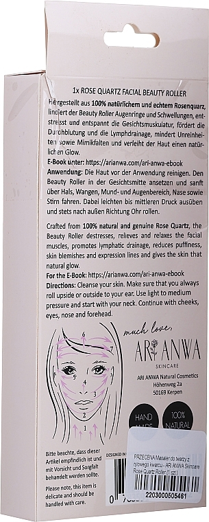 PRZECENA! Masażer do twarzy z różowego kwarcu - ARI ANWA Skincare Rose Quartz Roller * — Zdjęcie N2