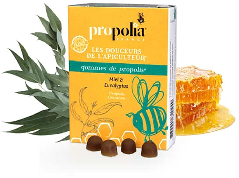 Suplement diety Propolis, miód i eukaliptus, w pastylkach do ssania - Propolia Propolis Gums Honey & Eucalyptus — Zdjęcie N3