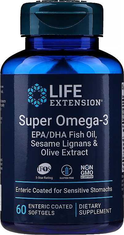 Kwas Omega-3 w żelowych kapsułkach - Life Extension Super Omega-3 Enteric Coated Softgels — Zdjęcie N1